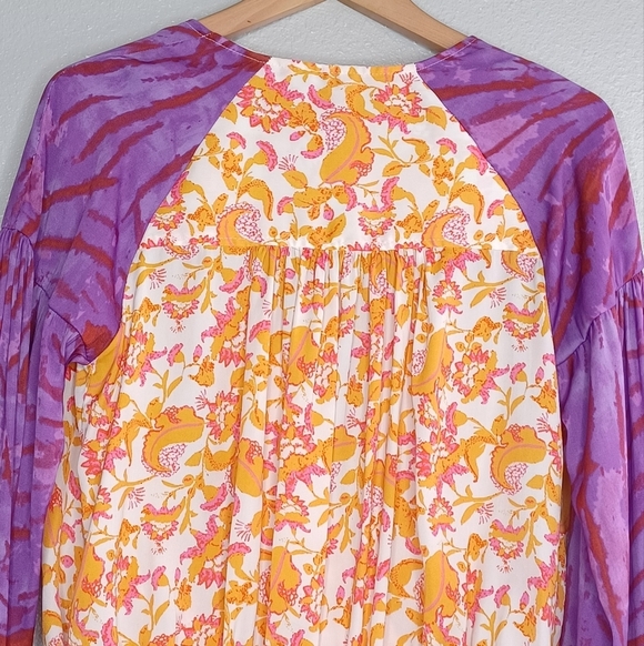 Free People Cruisin Together Printed Boho Gypsy Puff Sleeve Blouse - Picture 6 of 14